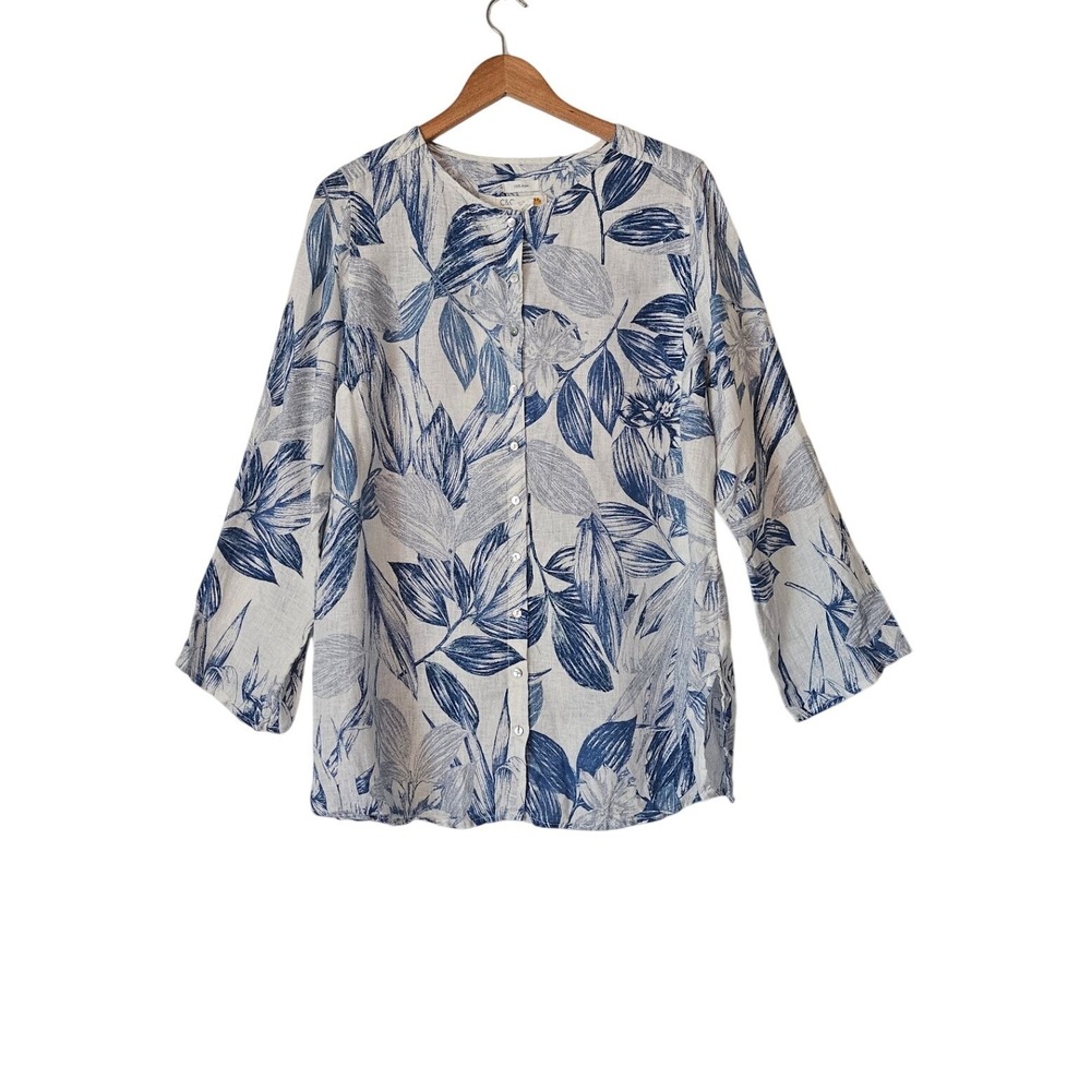 C&C California Linen White White Tropical Tunic Top 1X Coastal Beachy Resort